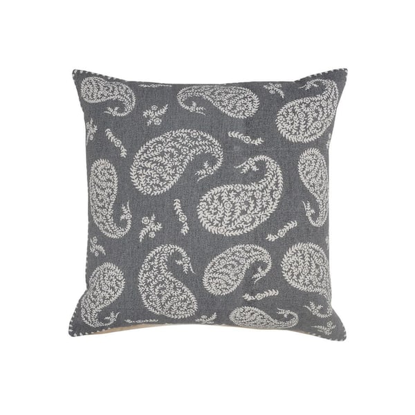 LR Home Casual Gray Paisley Transitional Soft Poly-Fill 24 in. x 24 in. Throw Pillow