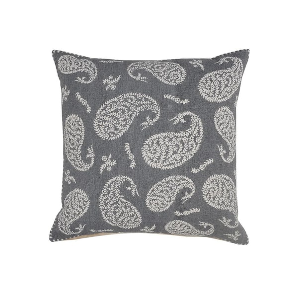 Unbranded Casual Gray Paisley Transitional Soft Poly-Fill 24 in. x 24 in. Indoor Throw Pillow