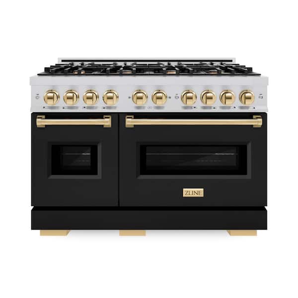 Classic 48 in. 8-Burner Dual Fuel Range with Double Oven in Stainless Steel, Matte Black, and Polished Gold