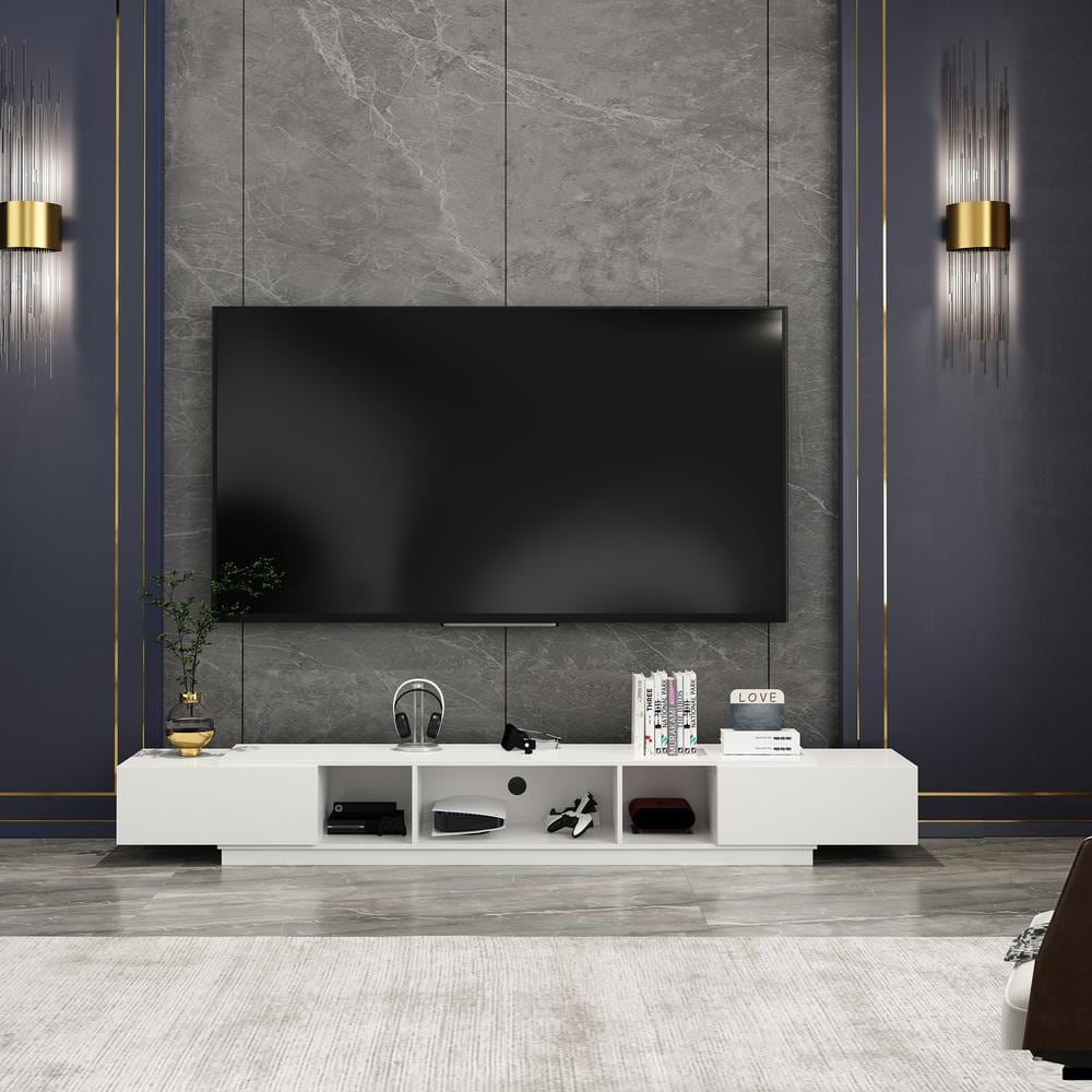 FUFU&GAGA White Wood TV Media Console Entertainment Center with Drawers