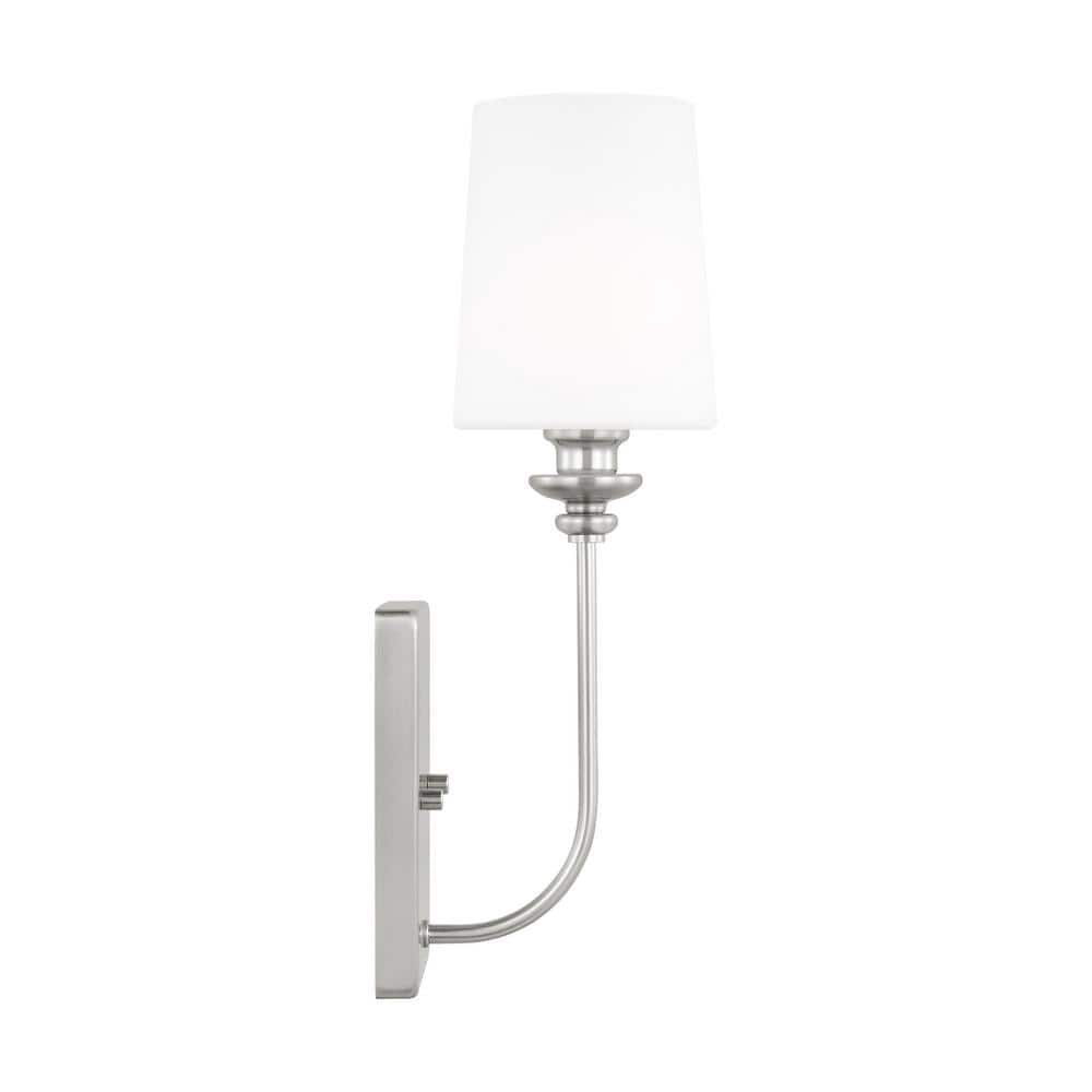 Brushed Nickel 1-Light Wall Sconce with Opal Glass Shade
