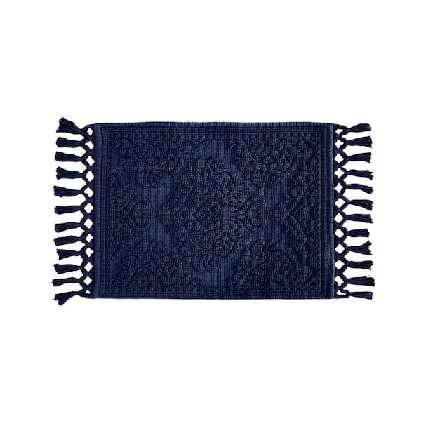 Jean Pierre Ricardo Cotton Fringe 17 in. x 31 in. Bath Rug in Indigo