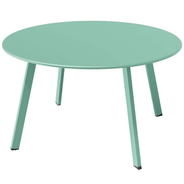 Sudzendf Light Green Round Outdoor Coffee Table, Weather Resistant Metal Large Side Table for Balcony, Porch, Deck, Poolside