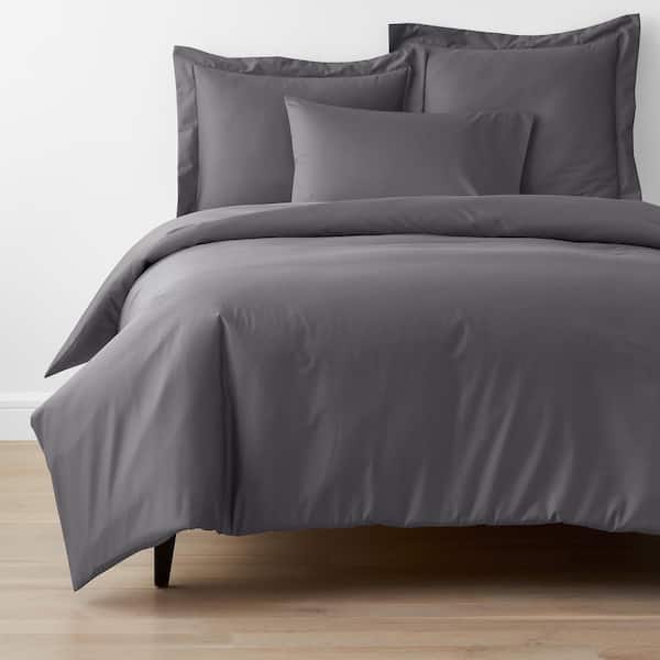 The Company Store Company Cotton Stone Gray Solid 300-Thread Count Wrinkle-Free Sateen Full Duvet Cover
