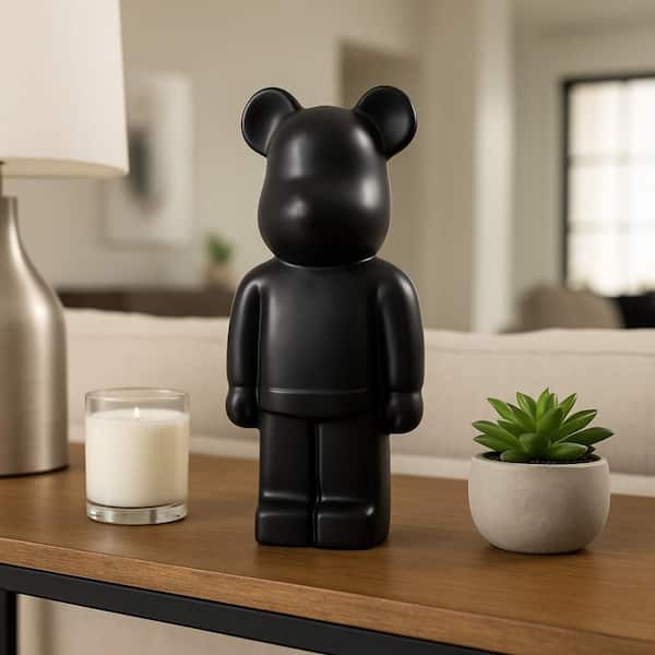 Black 4.75 in. x 11.5 in. Stoneware Decorative Bear Figurine
