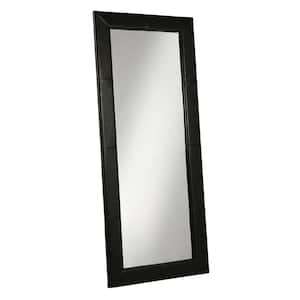 30 in. W x 70in. H Justus Black Rectangle Glass Frame Glam Leather Floor Mirror