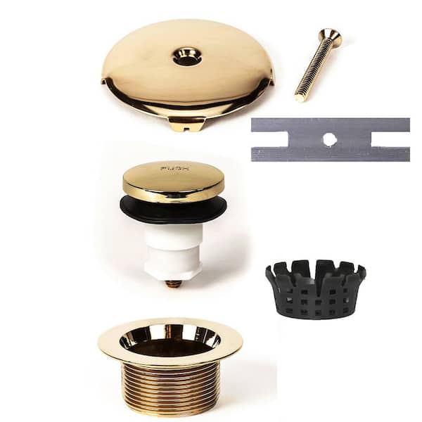 PF WaterWorks Toe Touch Tub Drain Trim Kit, Polished Brass