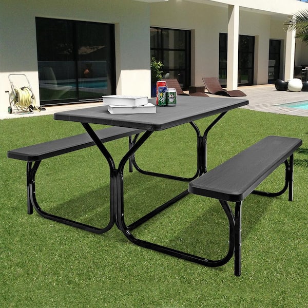 3-Pieces Rectangular Metal Picnic Table Set