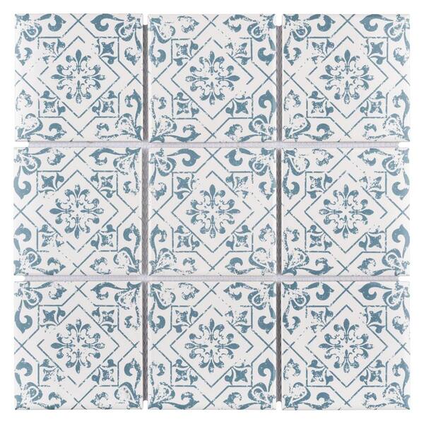 Merola Tile Affinity Notto Cobalto Encaustic 11-3/4 in. x 11-3/4 in. x 6mm Porcelain Mosaic Tile