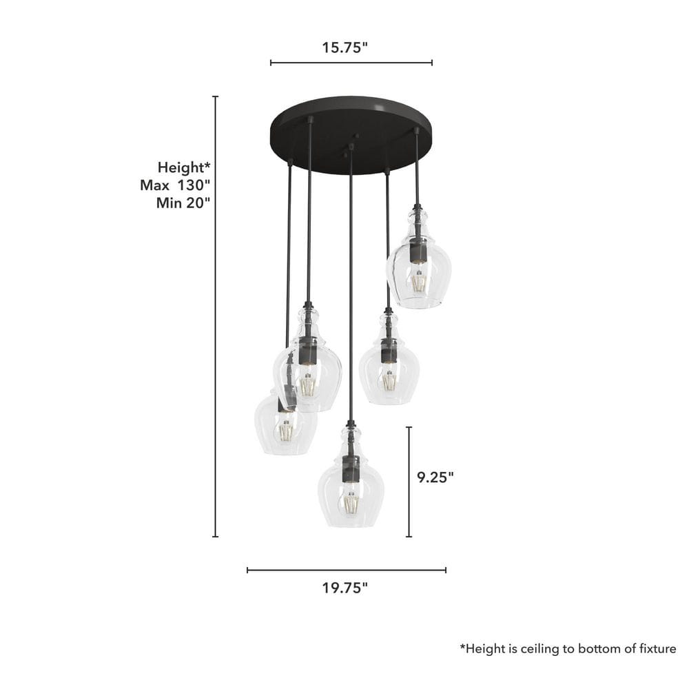 Maple Park Noble Bronze 5-Light Glass Cluster Pendant
