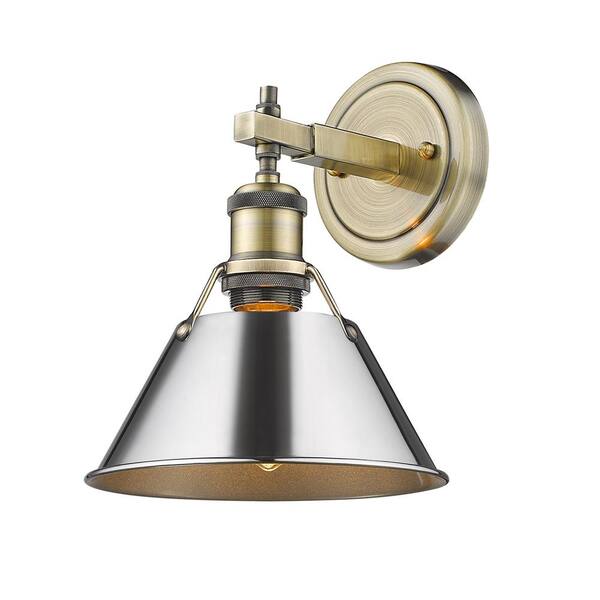 Golden Lighting - Orwell 4.875 in. 1-Light Aged Brass Vanity Light with Chrome Shade