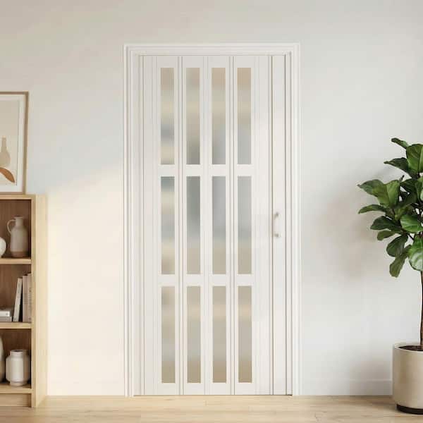 GOLDENPOLEY 60 in. x 80 in. White Oak Finished 3-Lite Frosted