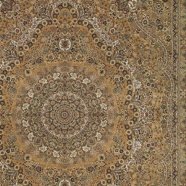 4 ft. x 5 ft. Ivory, Black, Brown Medallion Washable Area Rug