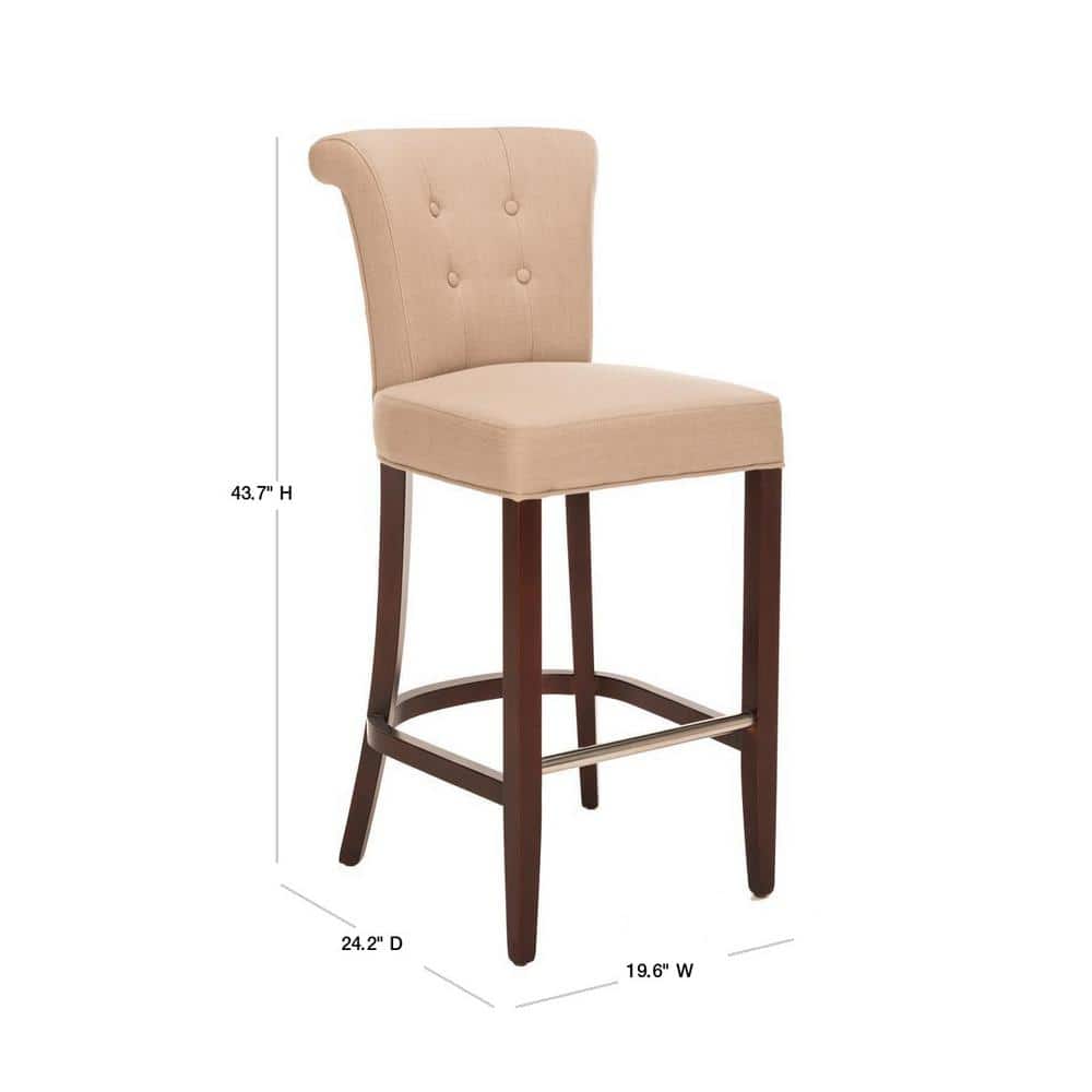 Transitional True Taupe Linen Blend Bar Stool with Cherry Mahogany Frame
