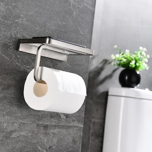 Bagno Bianca Stainless Steel White Glass Shelf with Toilet Paper Holder in Brushed Nickel