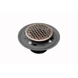 2 in. x 3 in. PVC Shower/Floor Drain with and 4 in. Round Brass Tailpiece Strainer in Old World Bronze