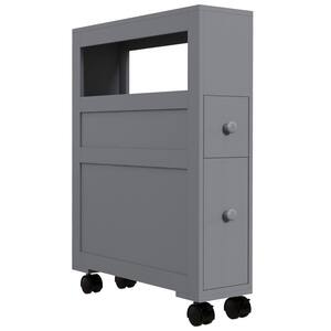 6.25 in. W x 20.5 in. D x 28.25 in. H Gray Linen Cabinet, Wood Rolling Narrow Bathroom Side Storage Cabinet-Gray