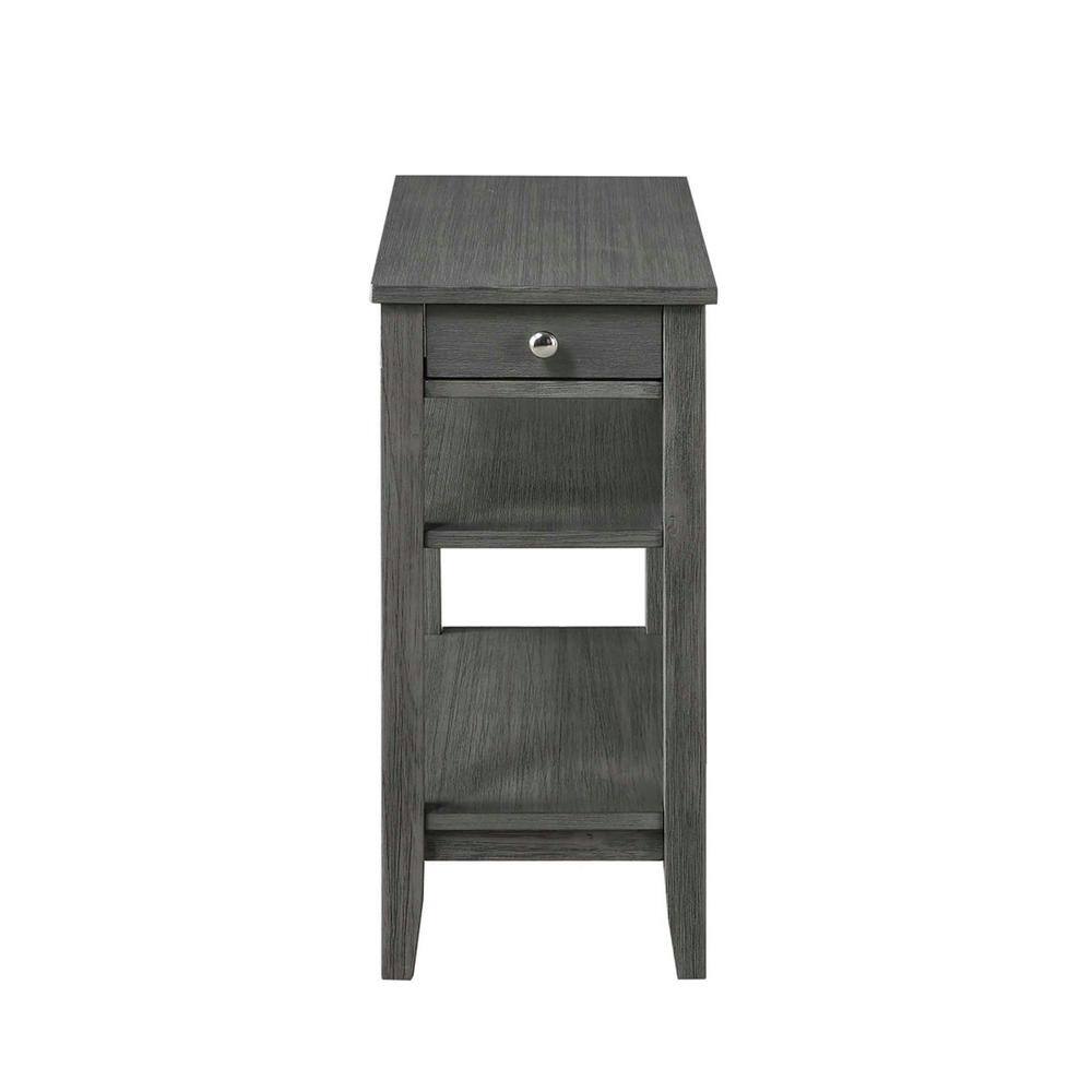 Dark Gray Wood Three-Tier End Table with Drawer