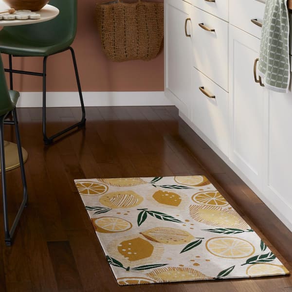 Luxe Livie Fresh Lemon Cream 24 in. x 40 in. Machine Washable Kitchen Mat