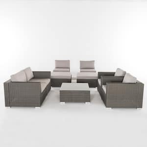 Dominique Gray 9-Piece Wicker Outdoor Sectional Set with Silver Cushions