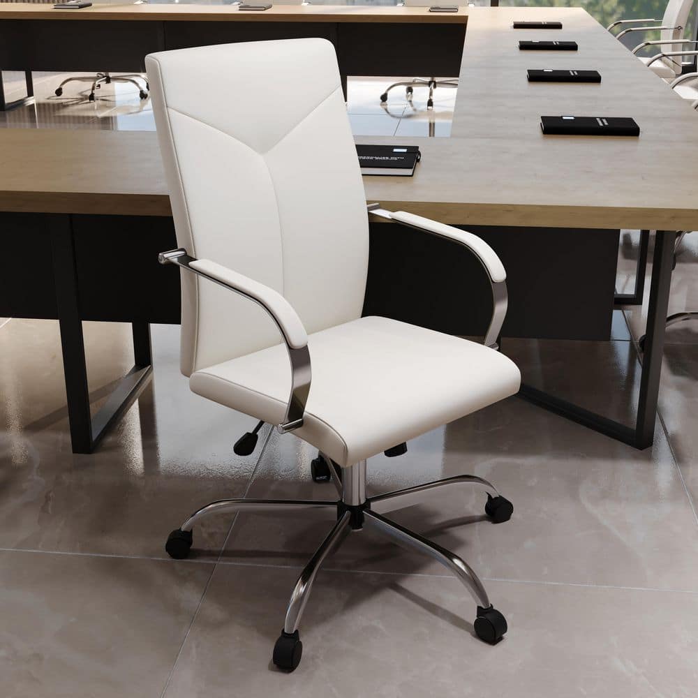 White High-Back Leather Executive Swivel Office Chair