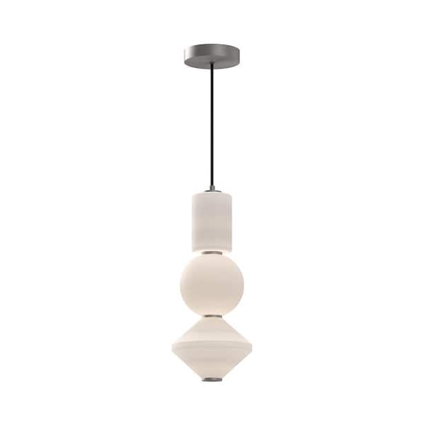 ALORA MOOD Bijou 8 in. 1 Light 20-Watt Brushed Nickel/Opal Matte Glass Integrated LED Pendant Light