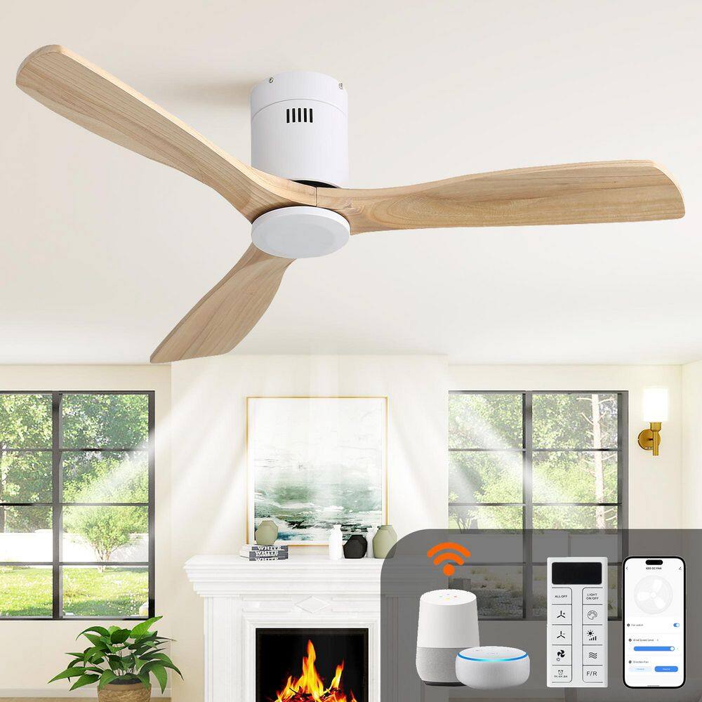 52 in. Indoor Beige Flush Mount Ceiling Fan, 3 Solid Wood Fan Blades, Noiseless Reversible DC Motor, Remote Control price history on PriceWatchPro