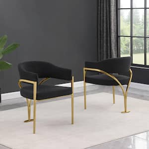 Rory Black Boucle Fabric Dining Chair Set of 2 with Gold Chrome Base