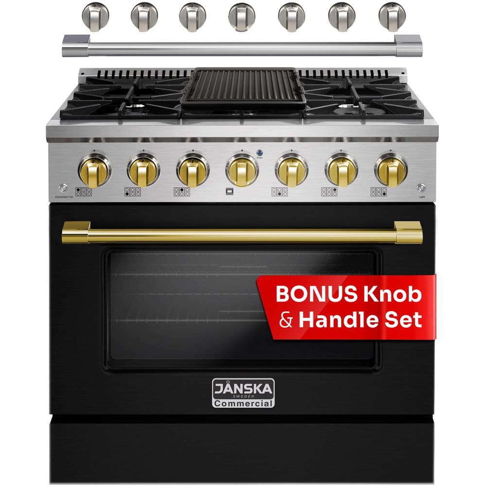 JANSKA 36 in. 5.2 cu. ft. Gas Range with 6-Burners, Convection