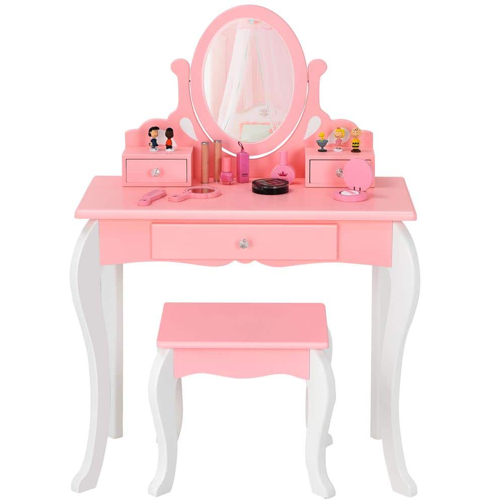 Costway Kids Vanity Set Princess Makeup Dressing Play Table Set W/Mirror  White - Walmart.com