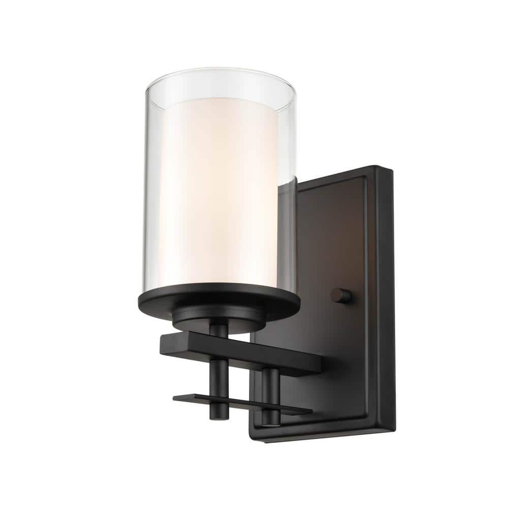 Matte Black Metal Outdoor Wall Sconce with Glass Shade