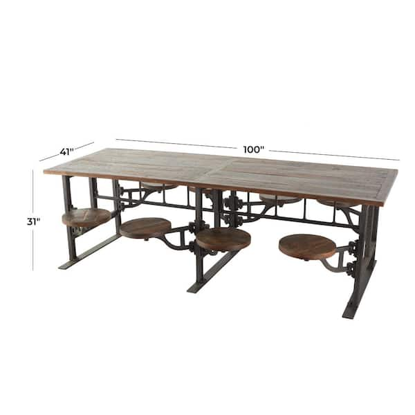 Litton Lane Brown Wood Trestle Dining Table with 8 Attached Seats 8 seater 045502 The Home Depot