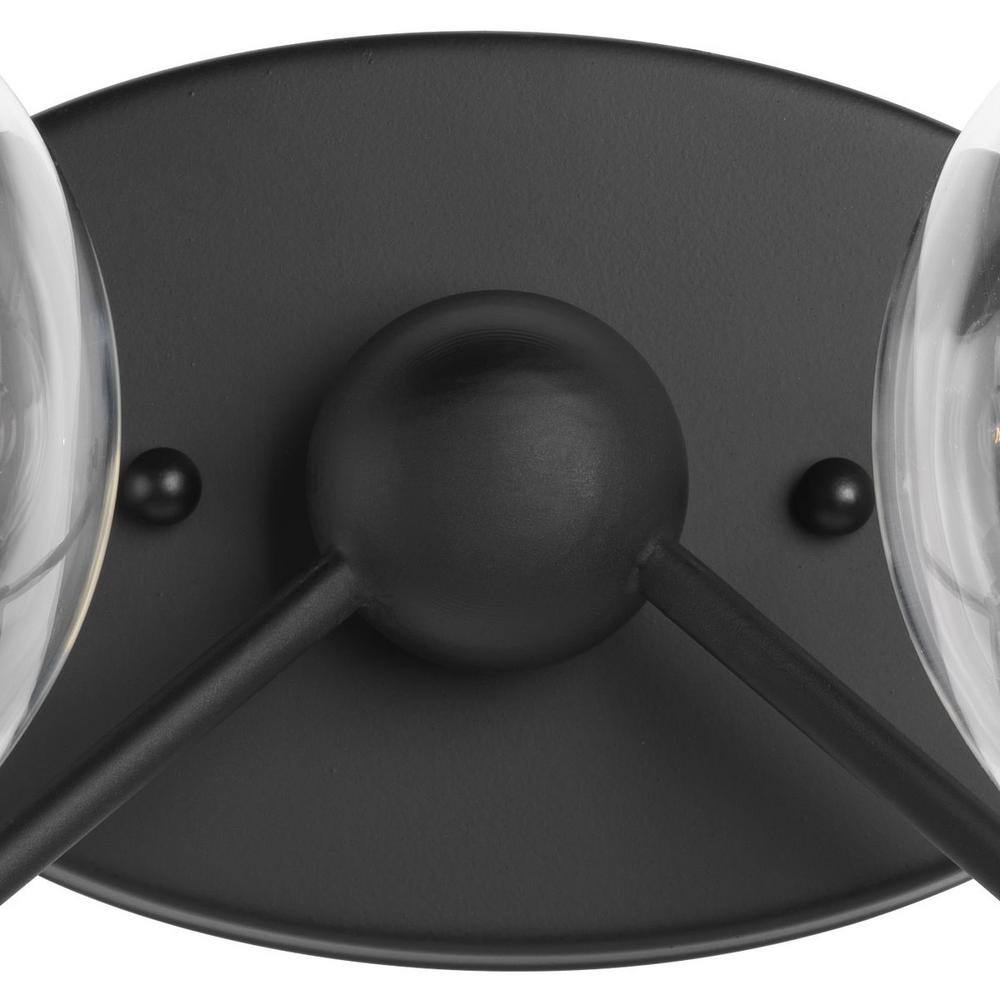 Matte Black 2-Light Bath Vanity Fixture with Clear Globe Shades