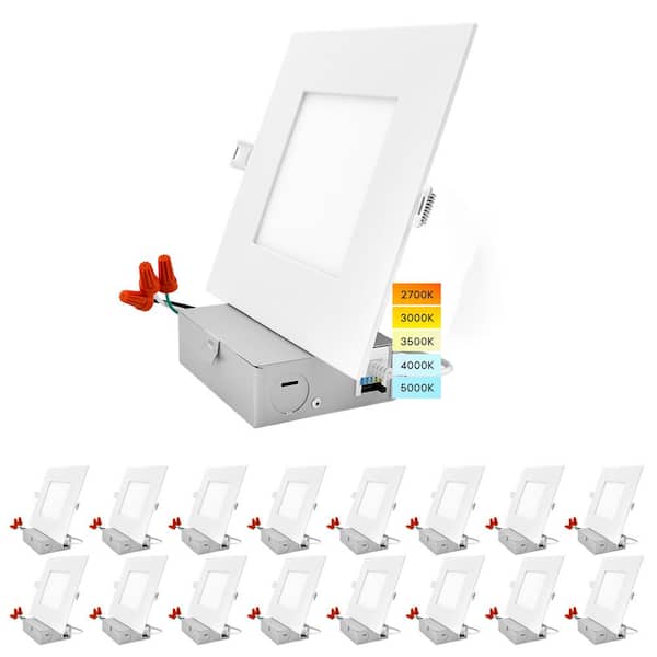 LUXRITE 6 in. Ultra-Thin Square Canless 5 Color Options 12-Watt 1000 Lumens Remodel Integrated LED Recessed Light Kit (16-Pack)