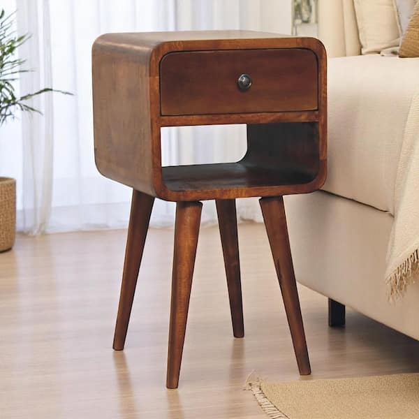 Torrent Chestnut Solid Wood 1-Drawer 11.8 in. W Mini Open Nightstand with Nordic Legs