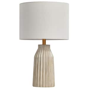 24 in. Creamy White Ribbed Table Lamp with White Fabric Shade