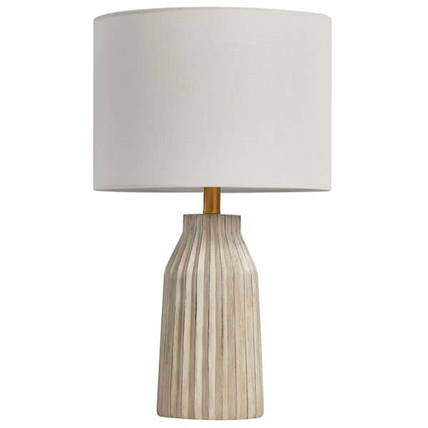 KAWOTI 24 in. Creamy White Ribbed Table Lamp with White Fabric Shade