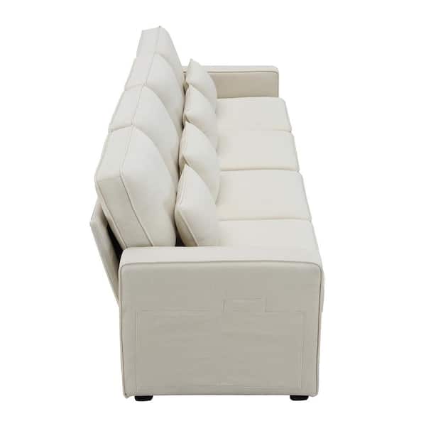 Harper & Bright Designs 88.5 in. W Square Arm 3-Seats Linen Sofa with  Removable Back, Seat Cushions and 4-Comfortable Pillows in Cream Beige  WYT112AAA - The Home Depot