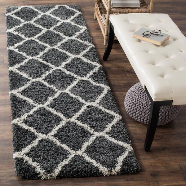 Hudson Shag 2 x 10 Dark Gray/Ivory Ogee Runner Rug