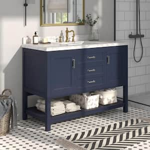 Demerzel in. 48 in. W x 22 in. D x 38.5 in. H Single Sink Freestanding Bath Vanity in Blue With White Marble Top