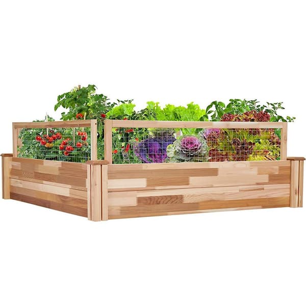 JUMBL Raised Garden Bed, 48 in. x 48 in. x 10 in. Elevated Canadian Cedar Wood Herb Garden planter