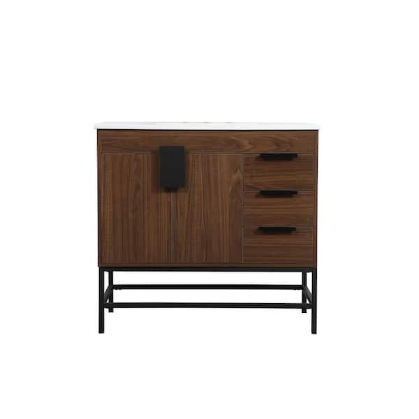 Unbranded Timeless Home 36 in. W x 22 in. D x 33.5 in. H Bath Vanity in Walnut with Ivory White Engineered Stone Top