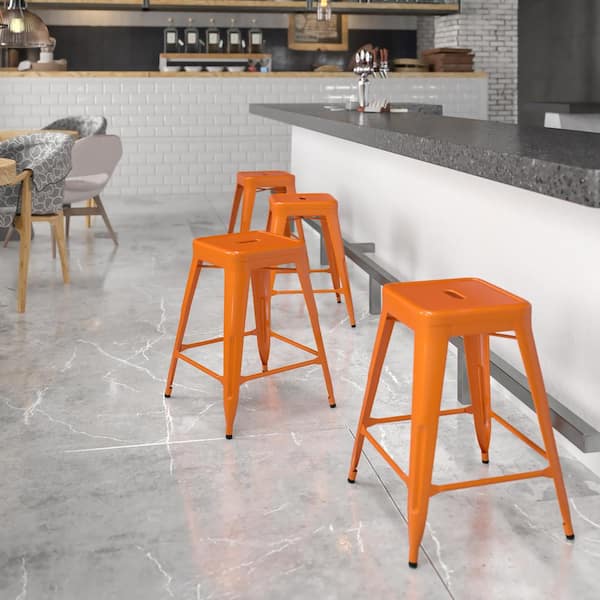 24 in. Orange Metal Bar Stool