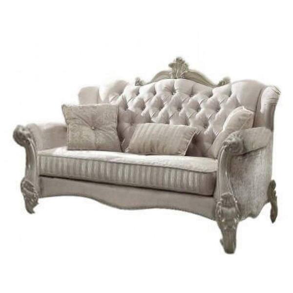 Benjara 43 in. White Solid Fabric 2-Seater Loveseat with Button Tufted Backrest