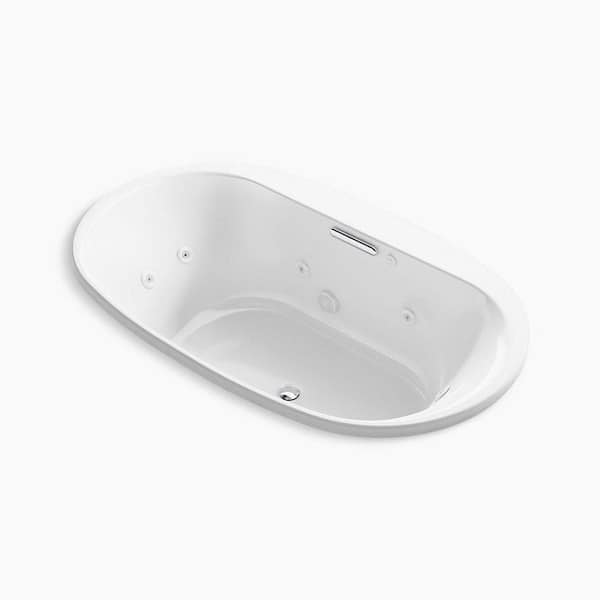 Underscore 72 in. x 42 in. Oval Whirlpool Bathtub with Center Drain in White