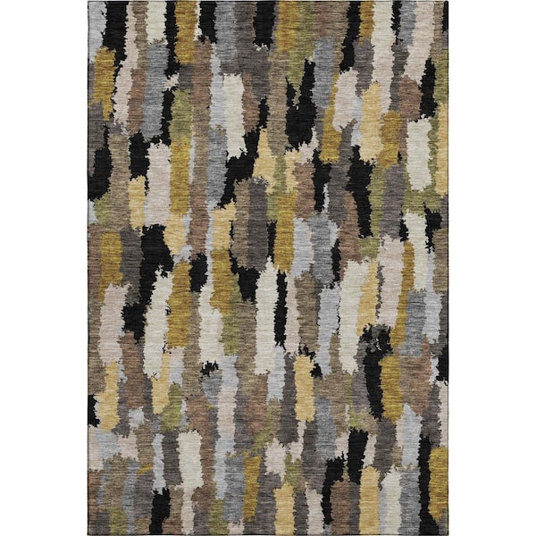 Mayfield Premium Machine Washable Abstract AMF2437 Black 10 ft. x 14 ft. Area Rug