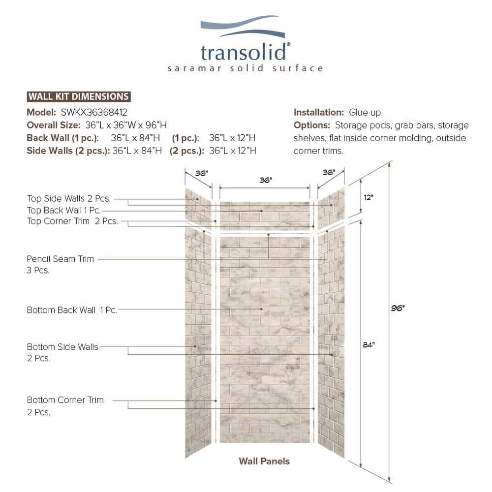 SaraMar Sand Creme 36" x 96" Glue to Wall Shower Kit
