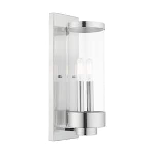 Cavanaugh 15.75 in. 2-Light Polished Chrome Outdoor Hardwired Wall Lantern Sconce with No Bulbs Included