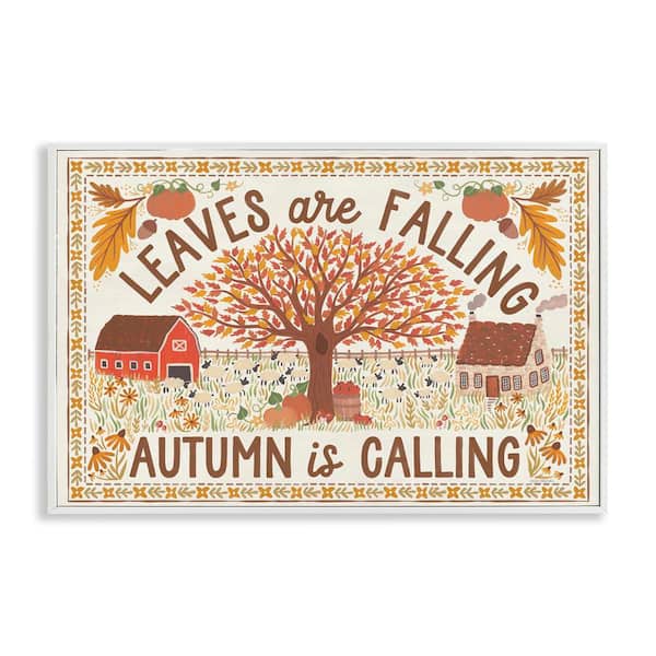 Stupell Industries Leaves Are Falling Scene by Laura Marshall White Framed Graphic Nature Art Print 12 in. x 18 in.