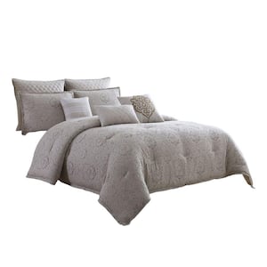 9-Piece Gray Floral Cotton Queen Comforter Set